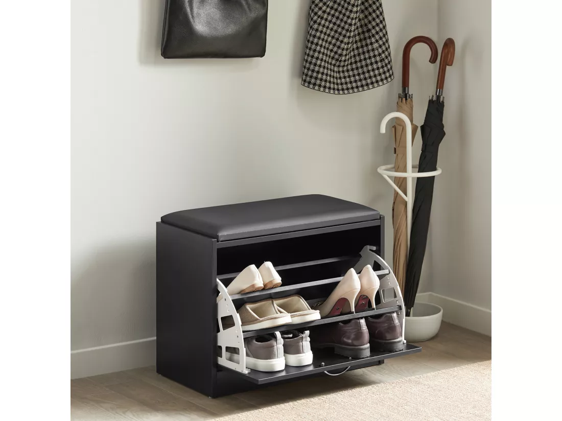 Banc Armoire À Chaussures 1 Abattant Avec Coussin Meuble D’entrée Coffre, Fsr16-sch