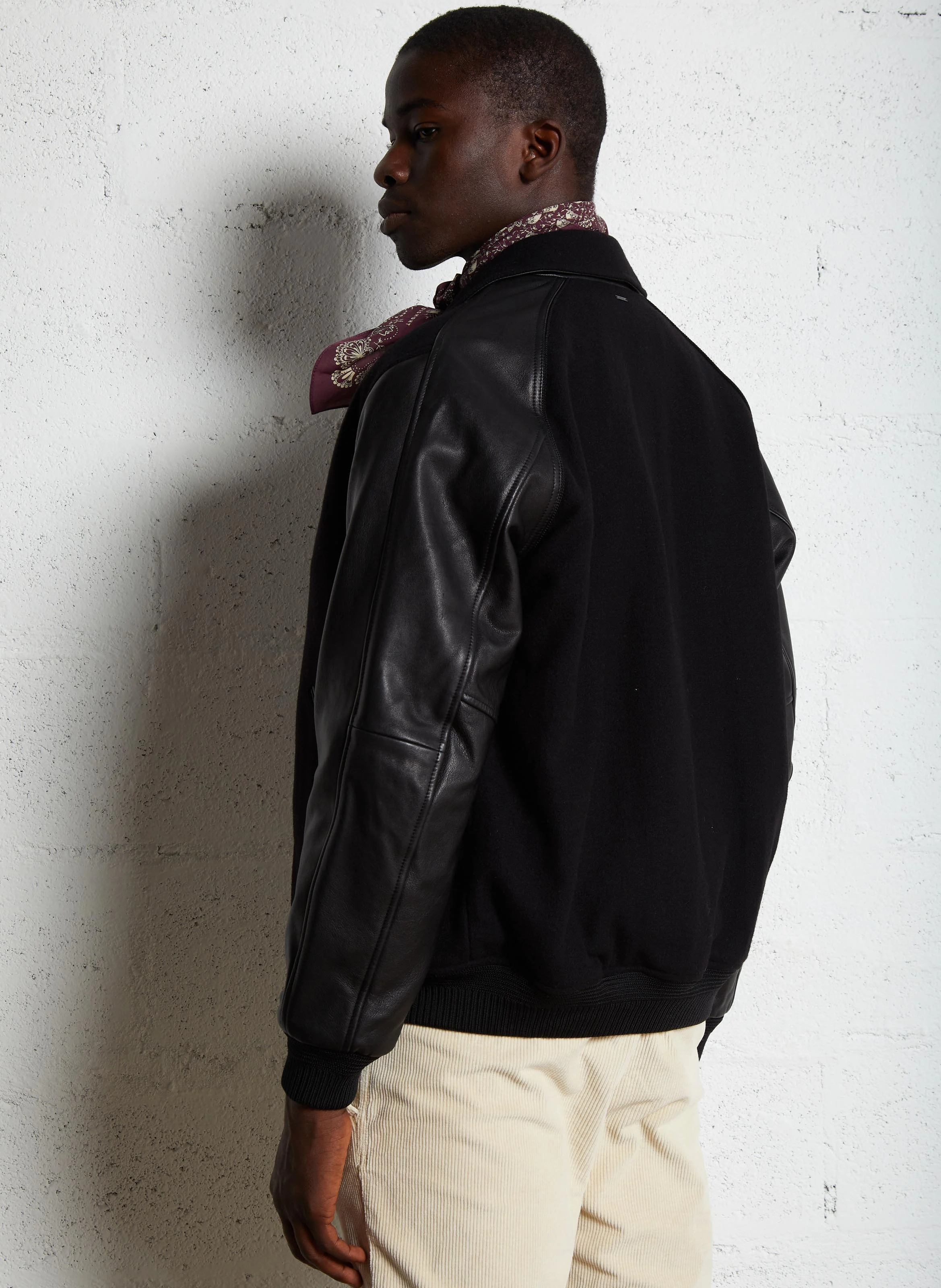 Blouson col classique ample en laine mélangée | Noir