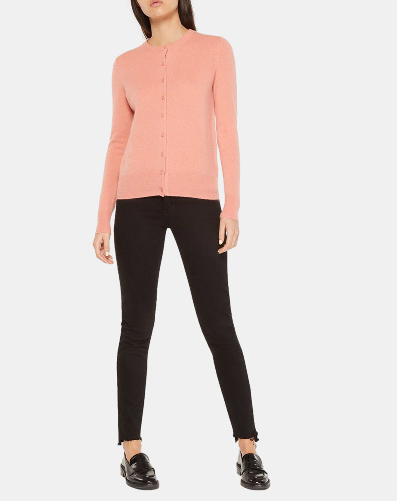 Galeries Lafayette Cardigan 100% Cachemire Yacao col rond rose saumon