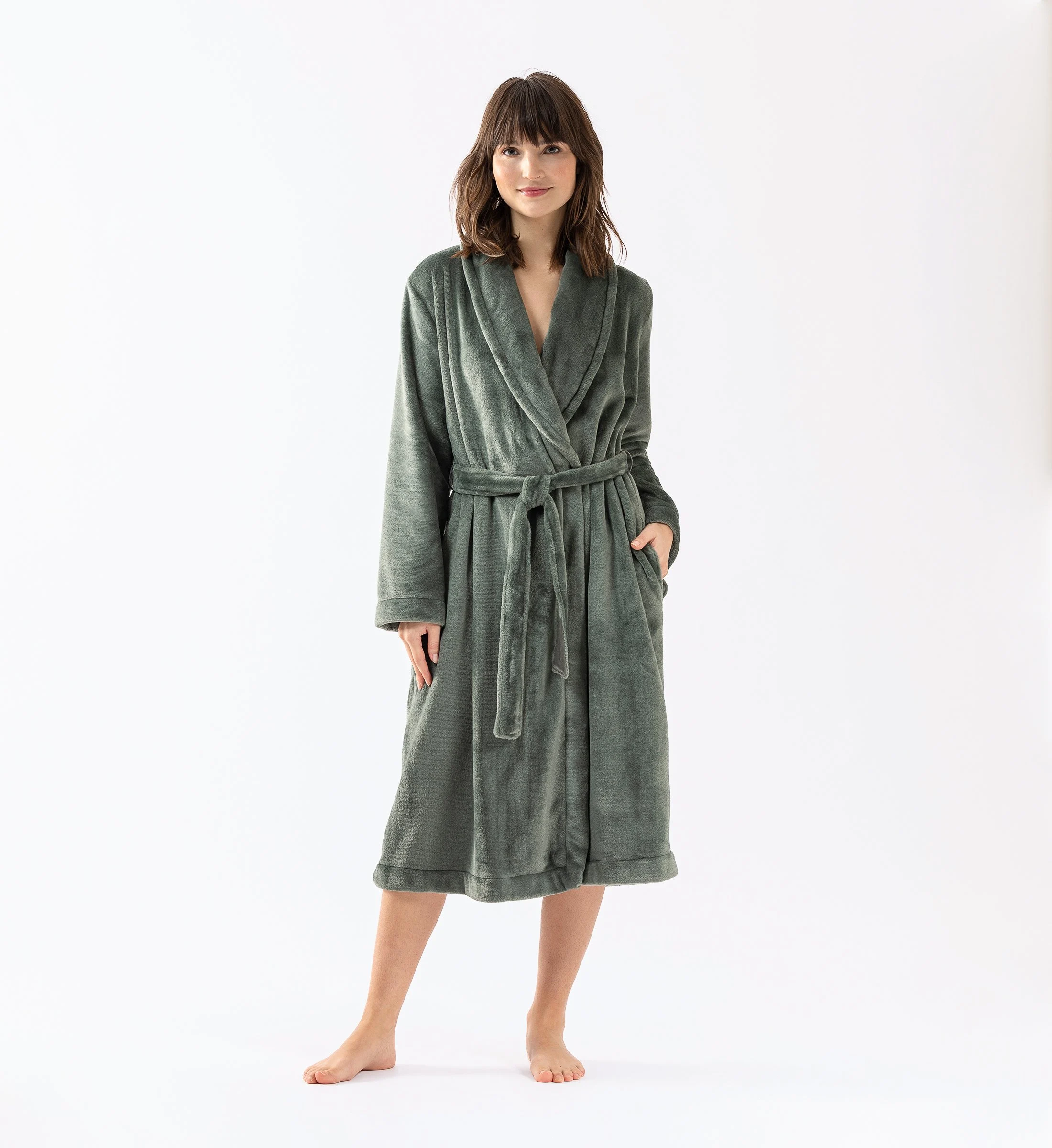 ESSENTIEL H61B - Peignoir en peluche flanelle | Vert
