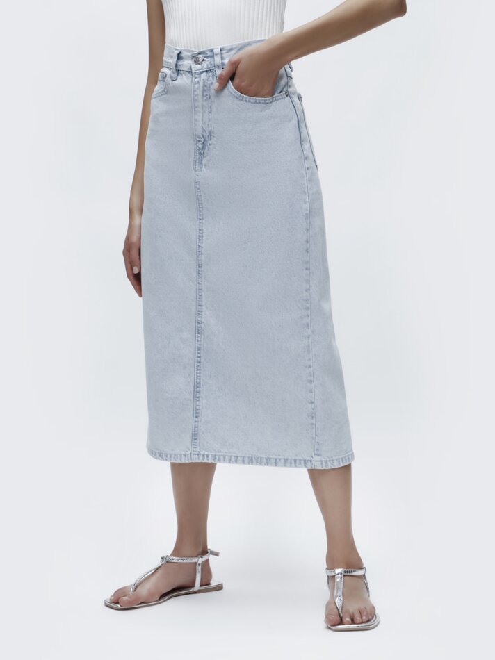 Saia midi jeans - Azul claro