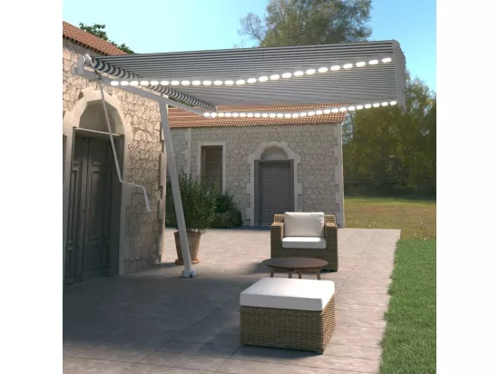 Auvent automatique capteur de vent/LED 400x350 cm Bleu et blanc