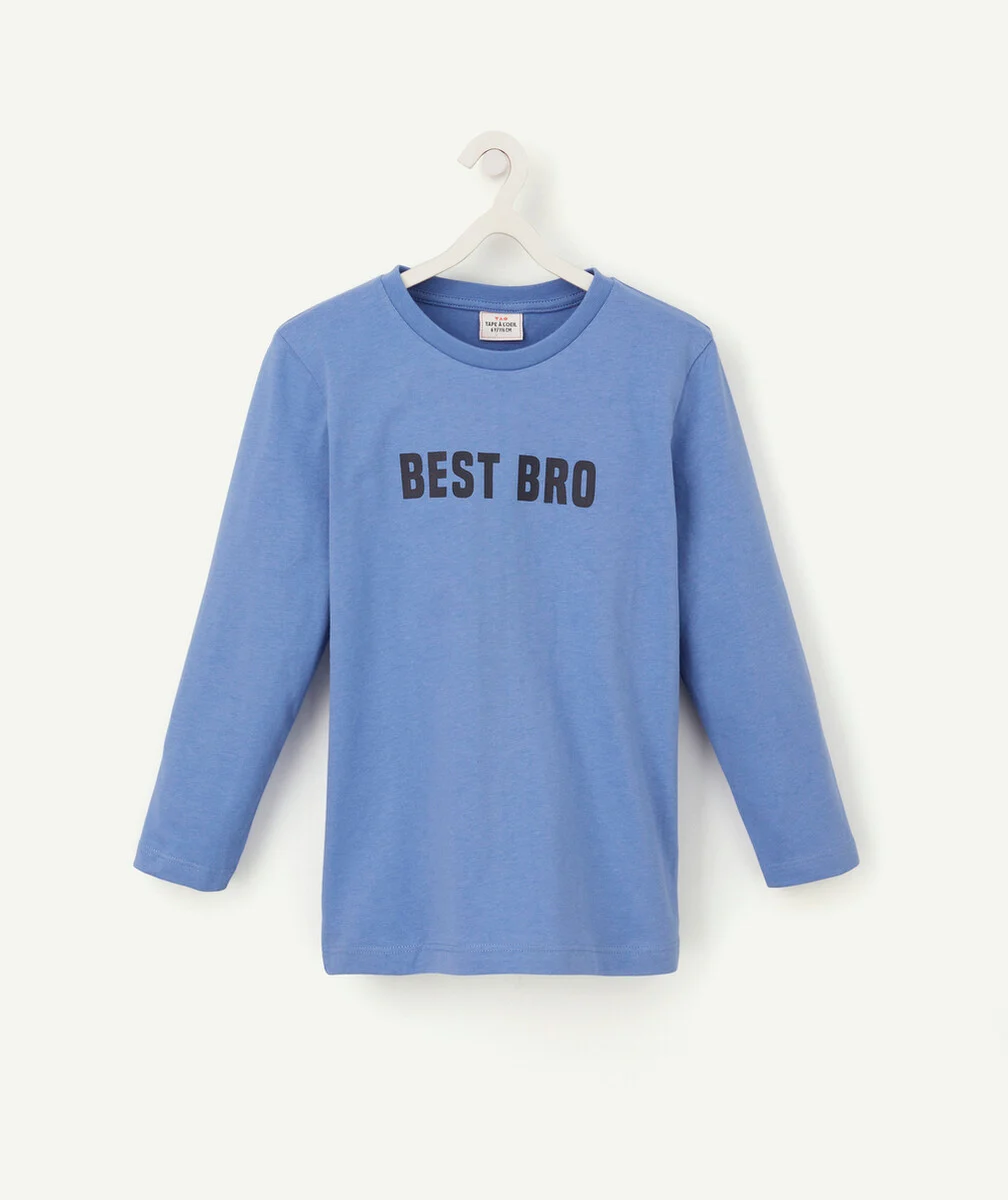 LE T-SHIRT BLEU AVEC MESSAGE EN COTON BIOLOGIQUE
