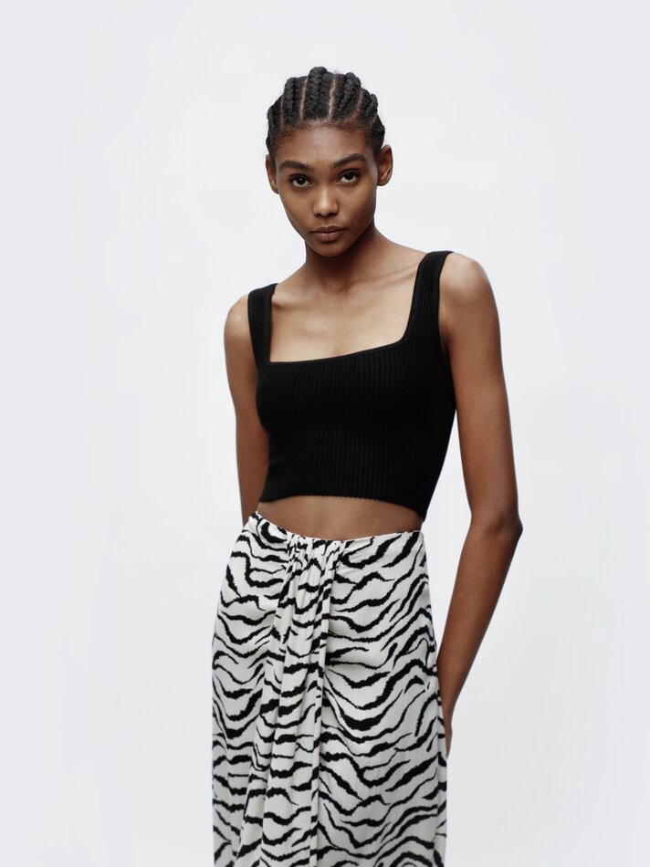 Saia midi fluida - Estampa de zebra