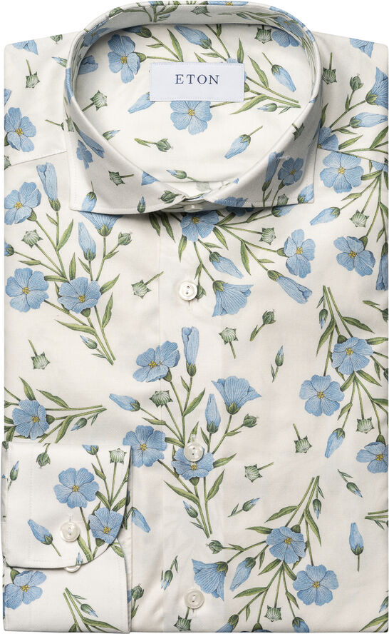 ETON Contemporary Fit White Melange Floral Signature Twill Shirt Hvid