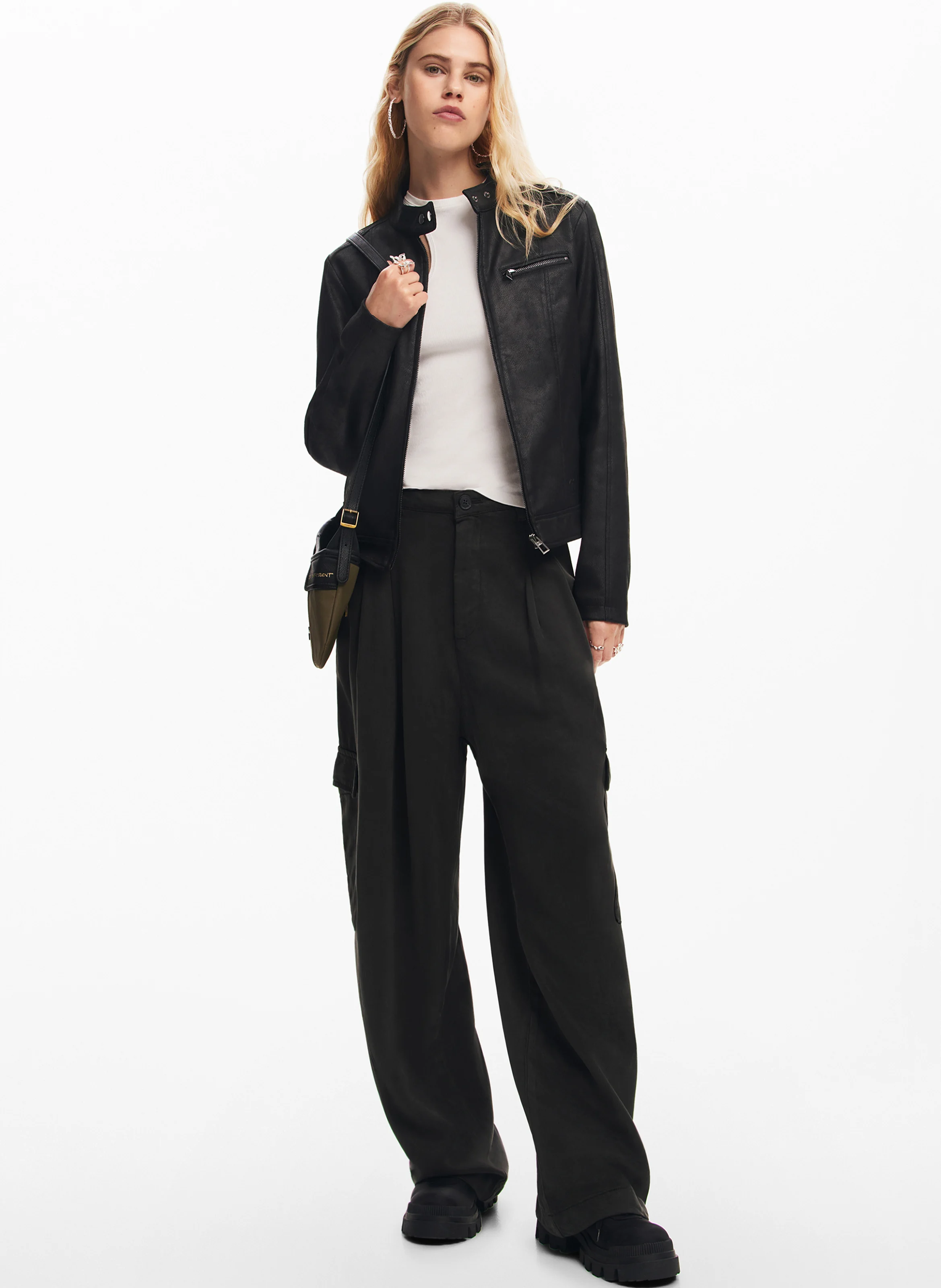 Veste droite biker effet cuir| Noir
