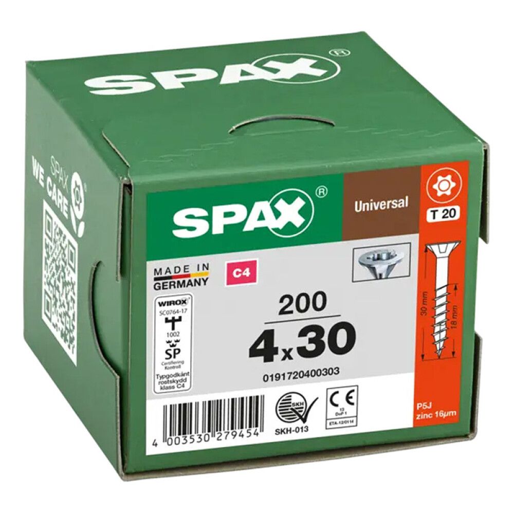 UNIVERSALSKRUE SPAX T-STAR PLUS C4 T20 4X30MM 200STK