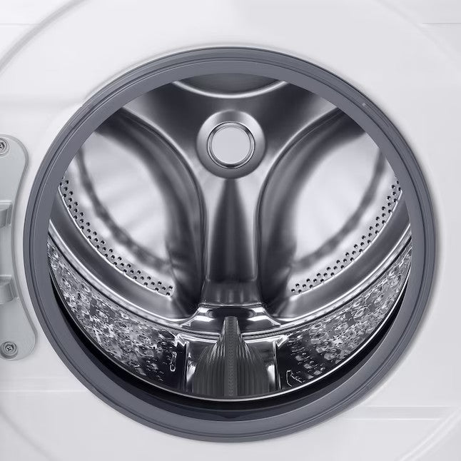 Lavadora de carregamento frontal empilhável de alta eficiência Samsung de 4,5 pés cúbicos (branca) com certificação ENERGY STAR.