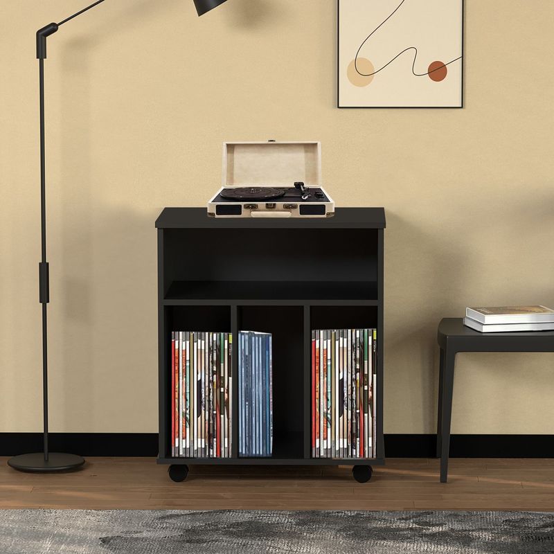 Lp Vinyl Opbergkast - Zwart - Praktisch en Verrijdbaar Design