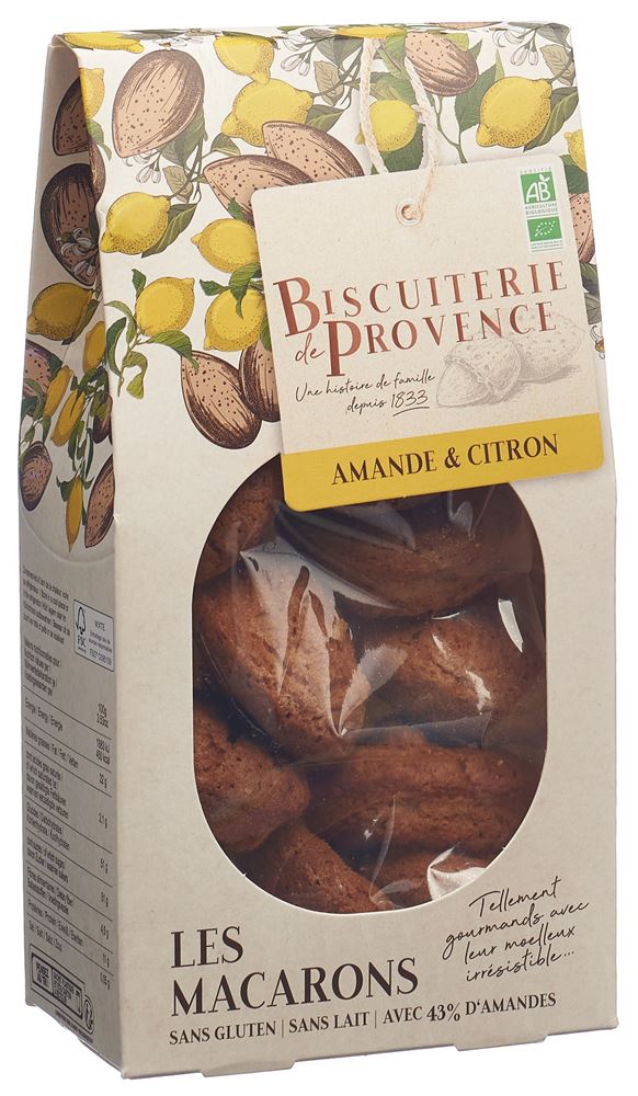 BISCUITERIE DE PROVENCE Makronen<br>130 g, Beutel, Mandel Zitrone glutenfrei Bio