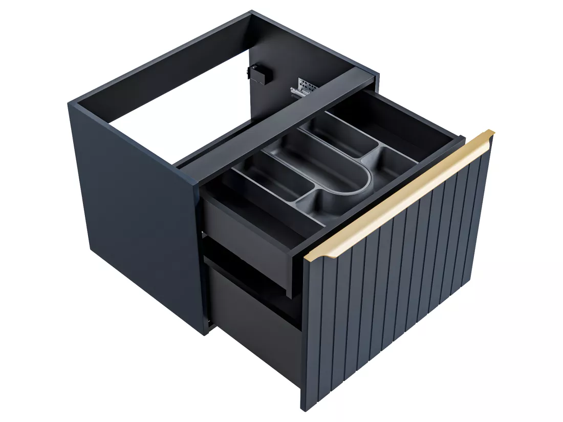 Meuble sous vasque suspendu strié bleu - 60 cm - JOSEPHA