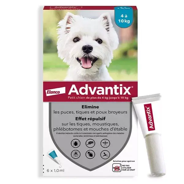 Advantix Chien Solution Antiparasitaire Petite Race 4 à 10kg 6 pipettes