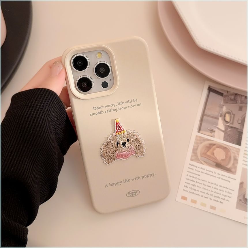 Voor het geval dat - Geborduurd puppy-hoesje voor mobiele telefoon - iPhone 16 / iPhone 15 / iPhone 14 / iPhone 13 / iPhone 12