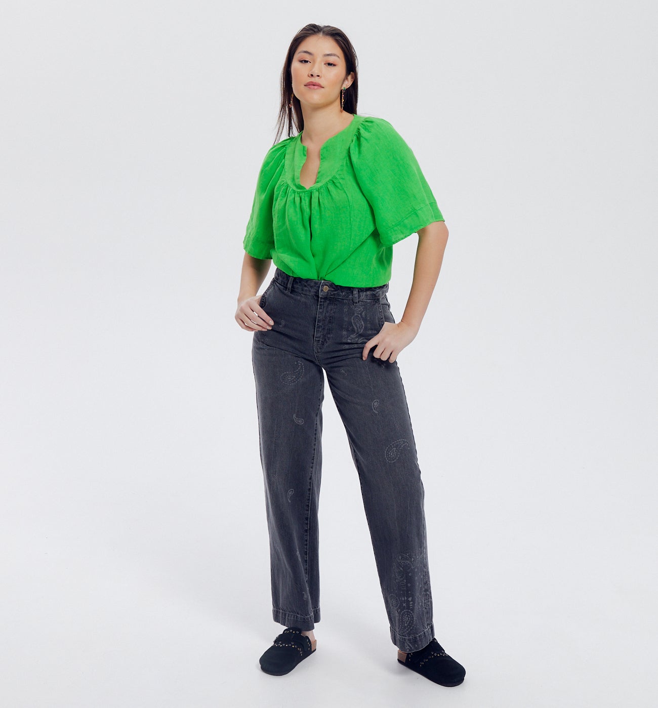 Blouse 100% lin Femme - Turquoise