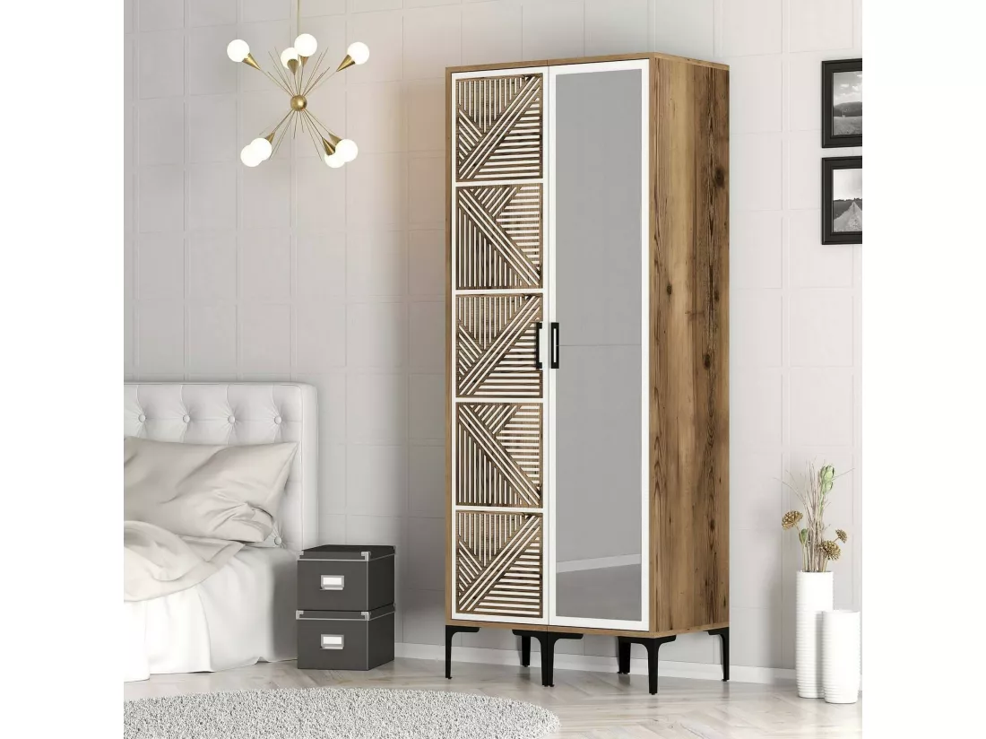 Garde-robe 2 portes Dpagliuc, Meubles de chambre, Penderie de plain-pied, Placard à vêtements, 80x201h48 cm, Noyer et Blanc