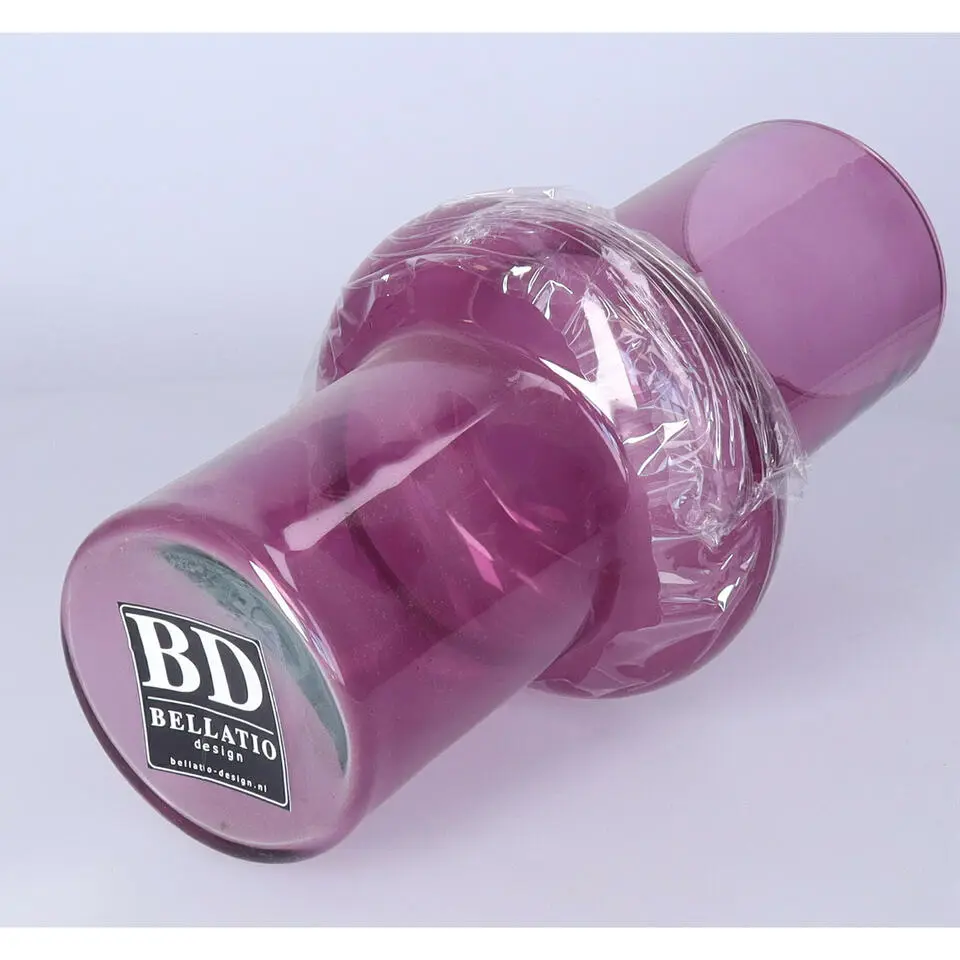 Bellatio Design Vaas - paars transparant glas - D15 x H31 cm