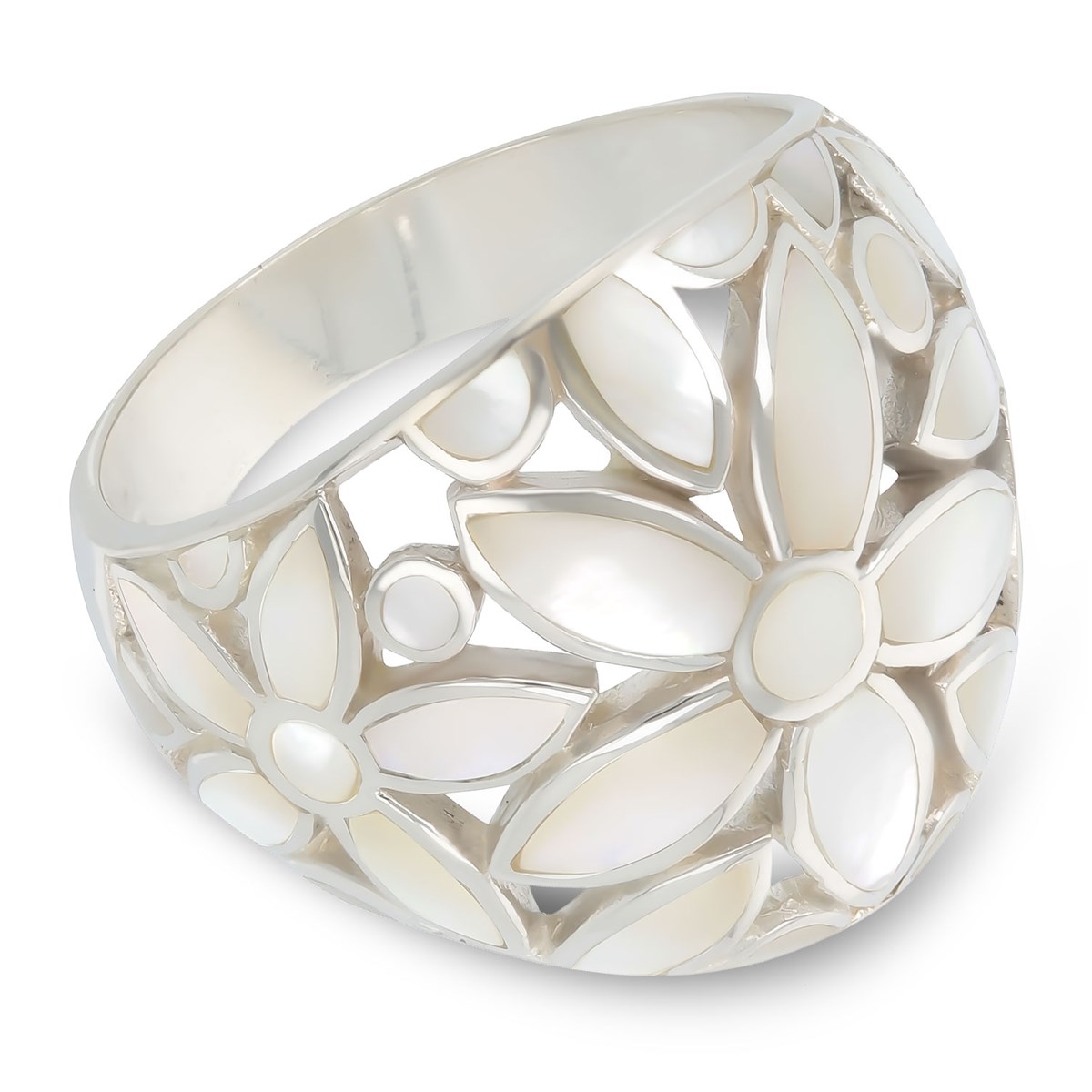 Bague en Nacre Blanche et Argent 925 - Motif Floral Élégant et Raffiné | Aden