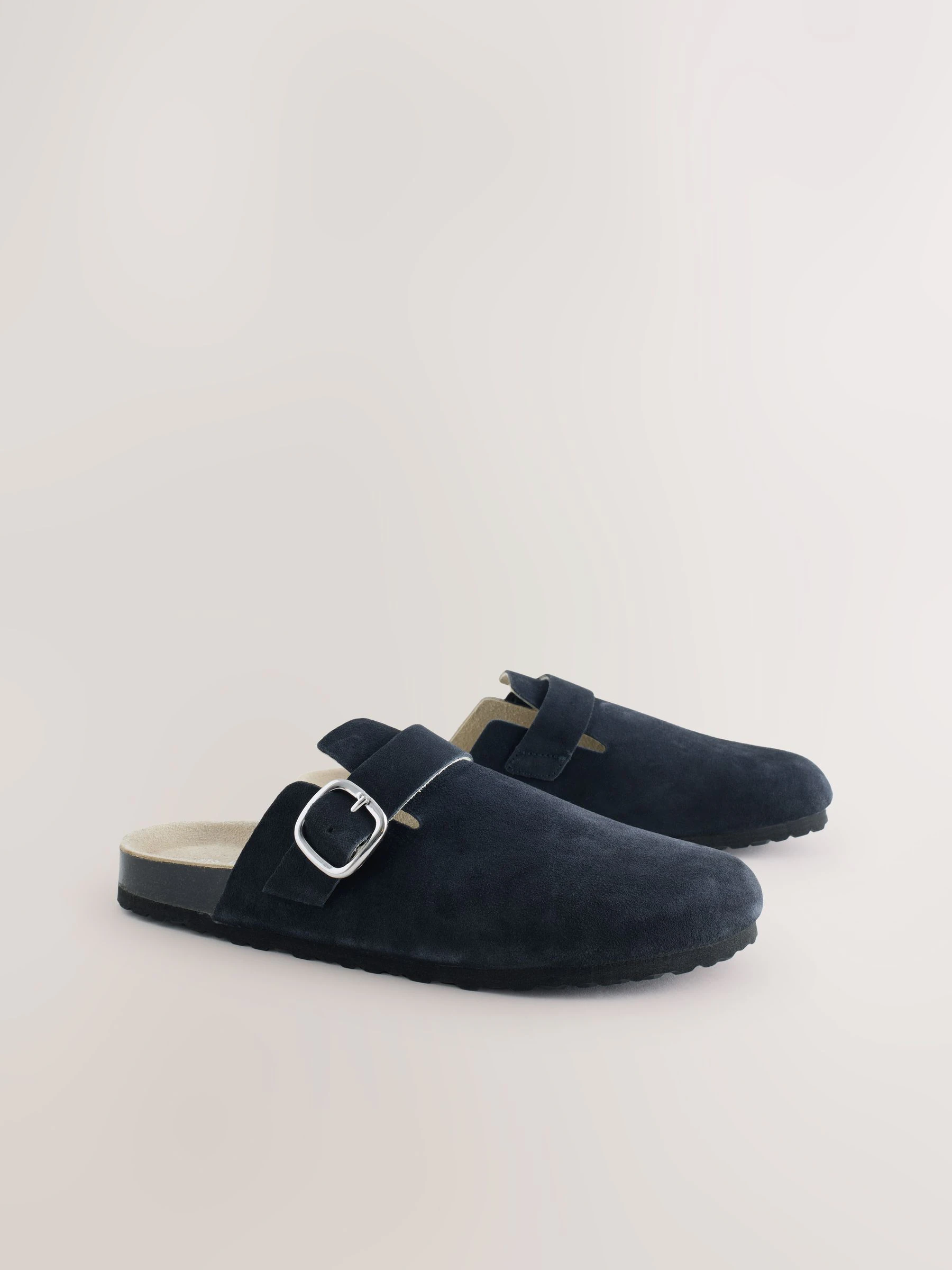 Marineblauw - Klompen met leren voetbed