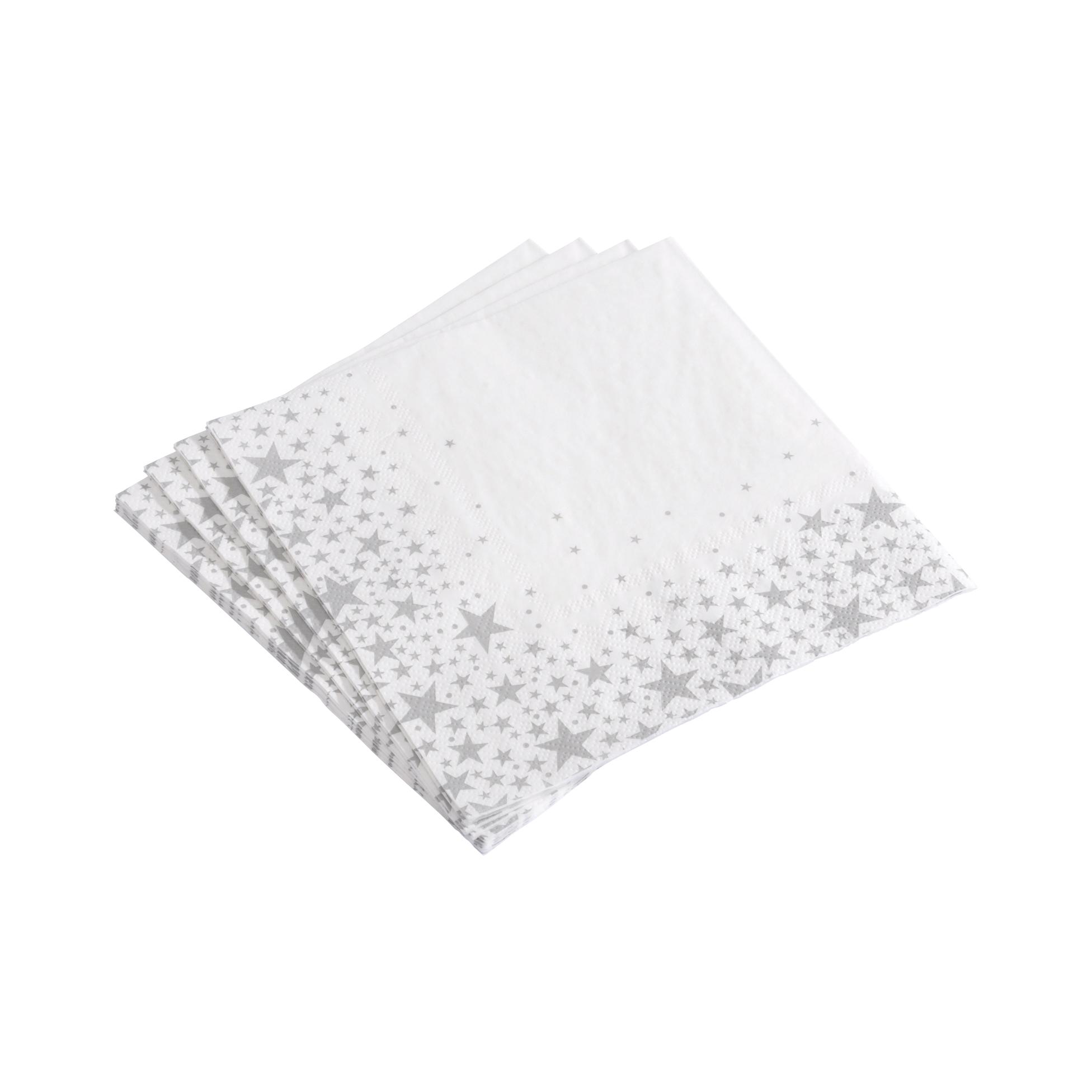 SET 20 SERVIETTES 3 PLIS 33X33CM ETOILE ARGENT