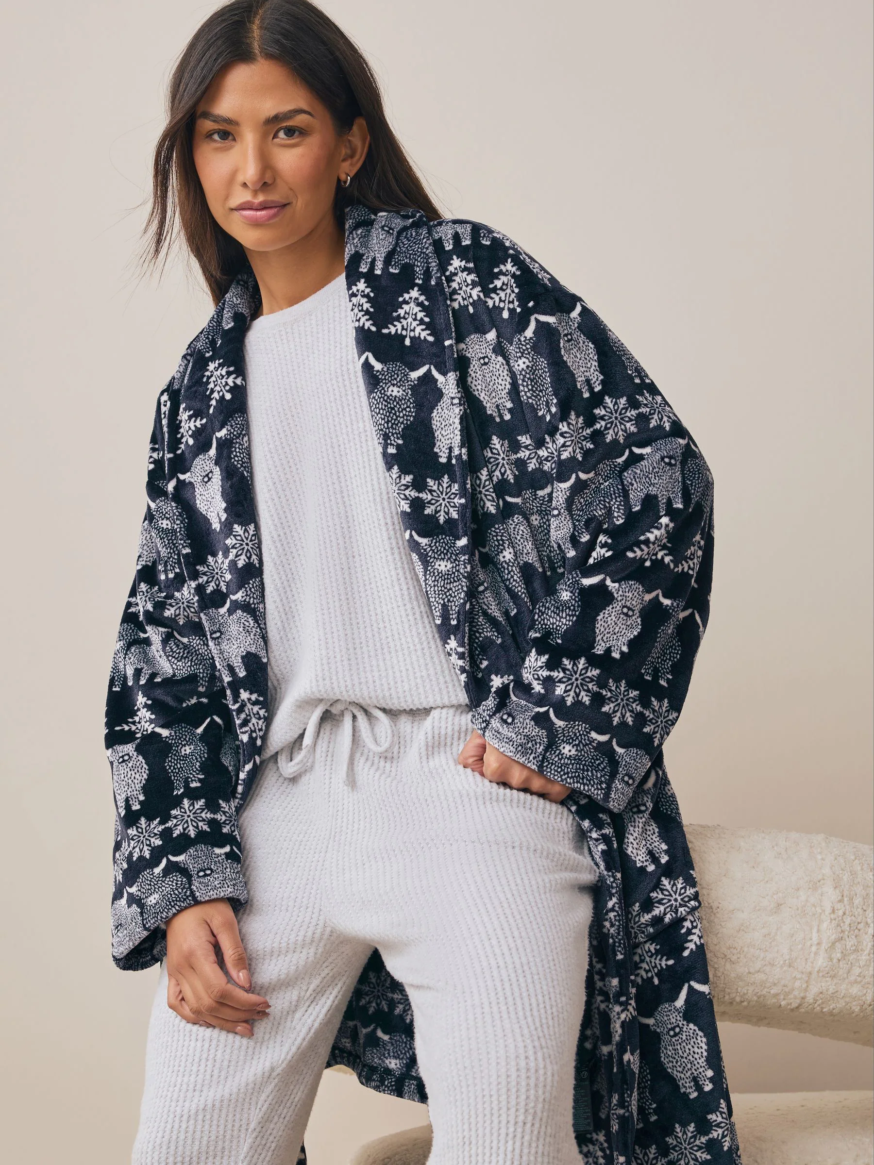 Donkerblauw - Matching Family Christmas Fairisle pattern Hamish The Highland Cow Dressing Gown
