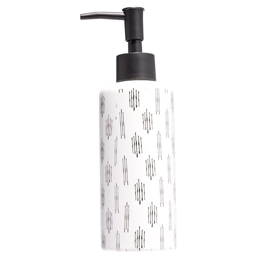 Distributeur de savon céramique blanc et noir motif trait Ø6xH15cm