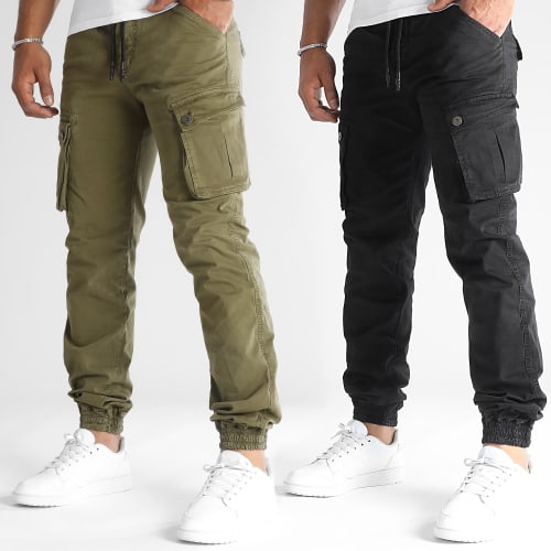 Lot De 2 Pantalons Cargo 0366 0369 Noir Vert Kaki