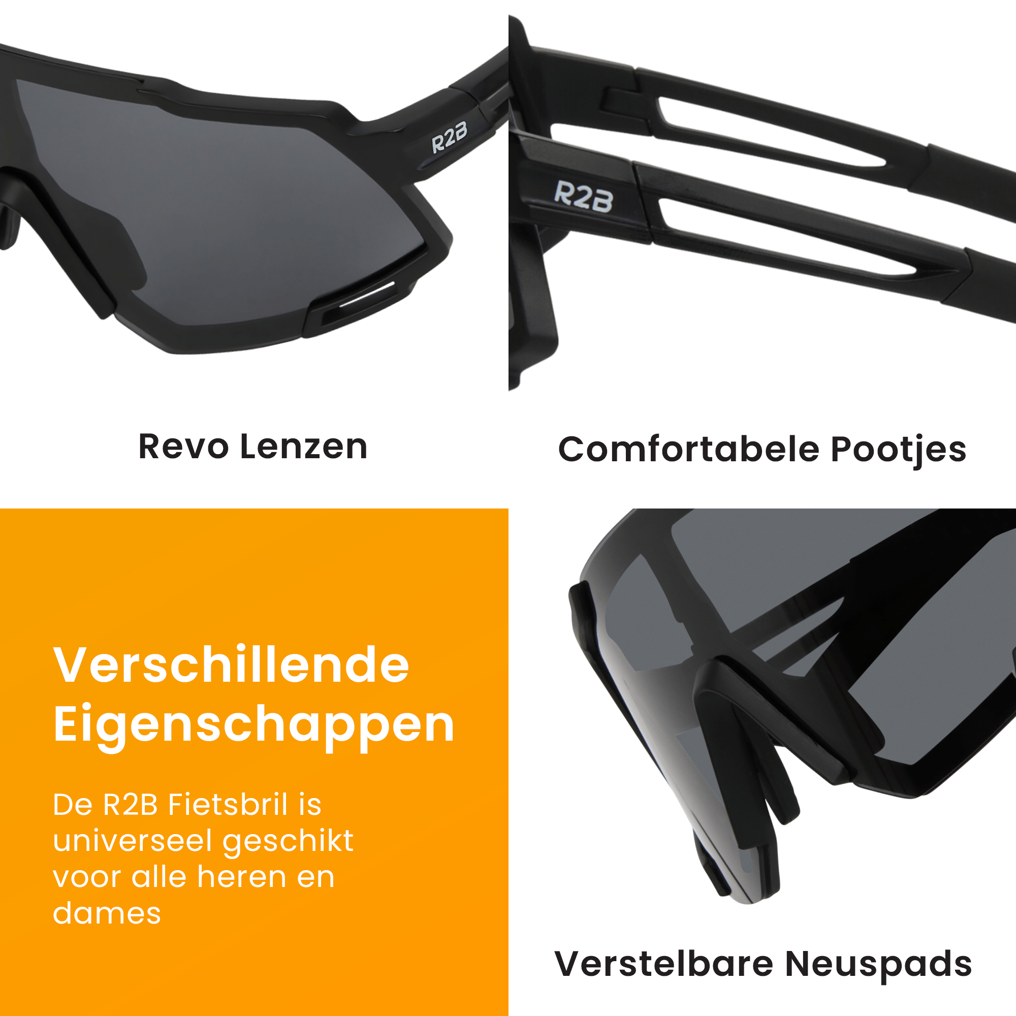 R2B Fietsbril met 5 verwisselbare lenzen - Sportbril