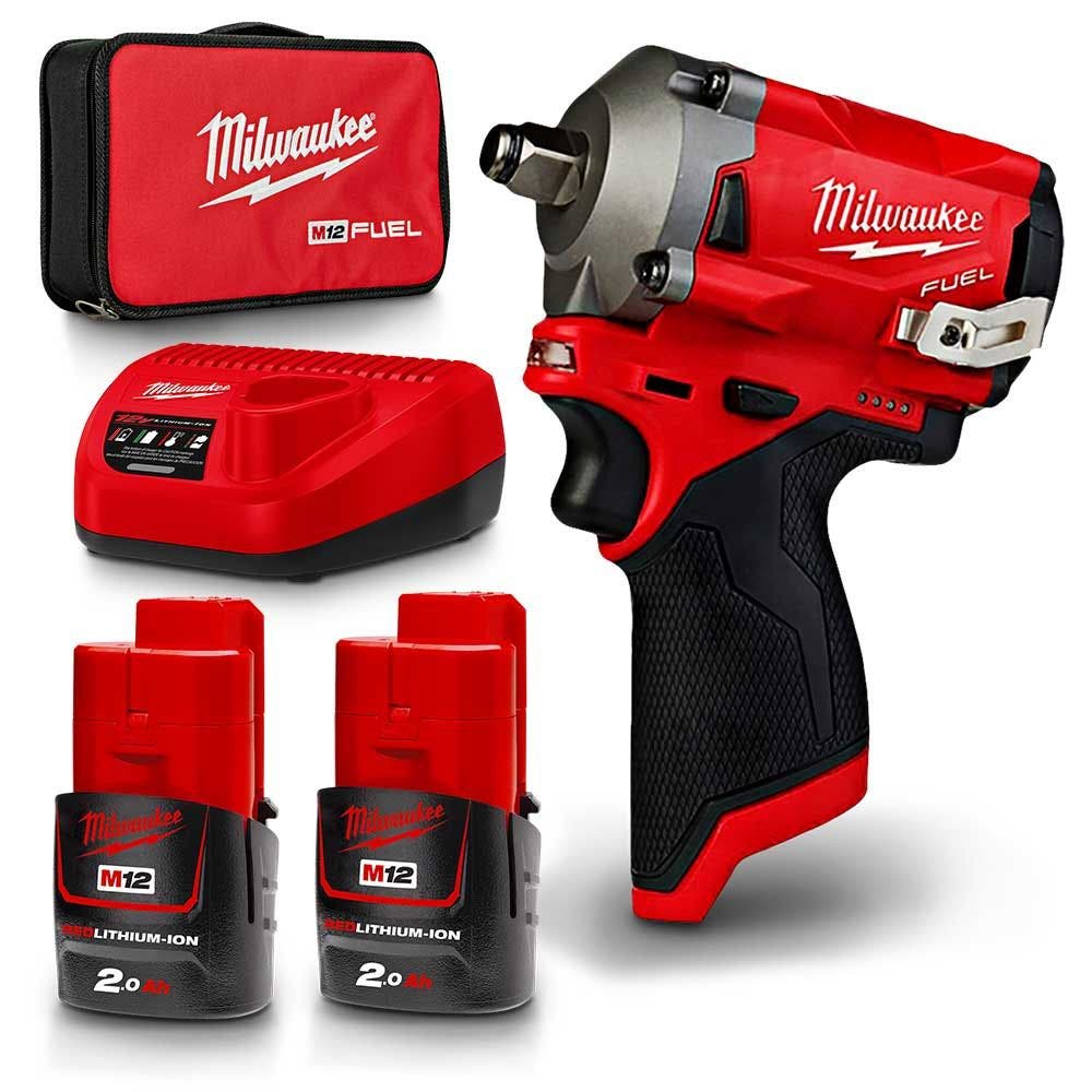 Kit de chave de impacto curta Milwaukee 12V FUEL™ de 1/2