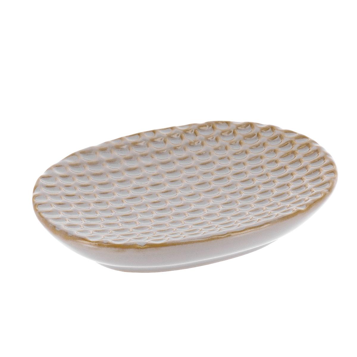 PORTE SAVON GRES LAQUE FACON ECAILLE BEIGE