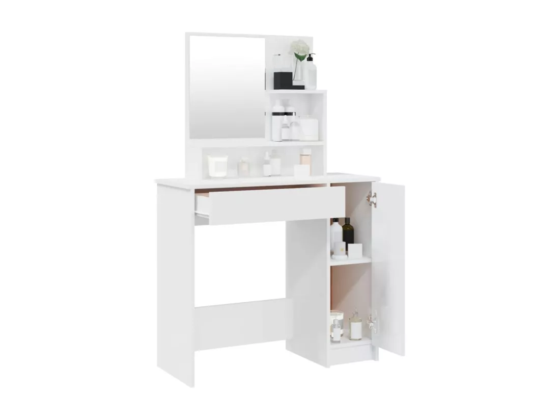 Coiffeuse avec miroir blanc brillant 86,5x35x136 cm