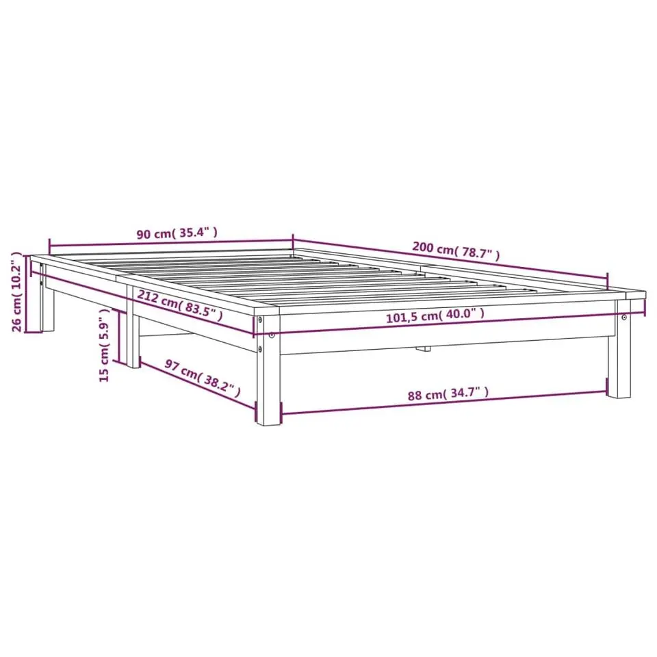 vidaXL - Bed frame met lattenbodem - Zwart - Massief grenenhout - 90x200 cm