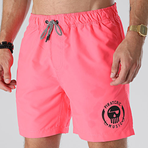 Short De Bain Logo Rose Fluo Noir