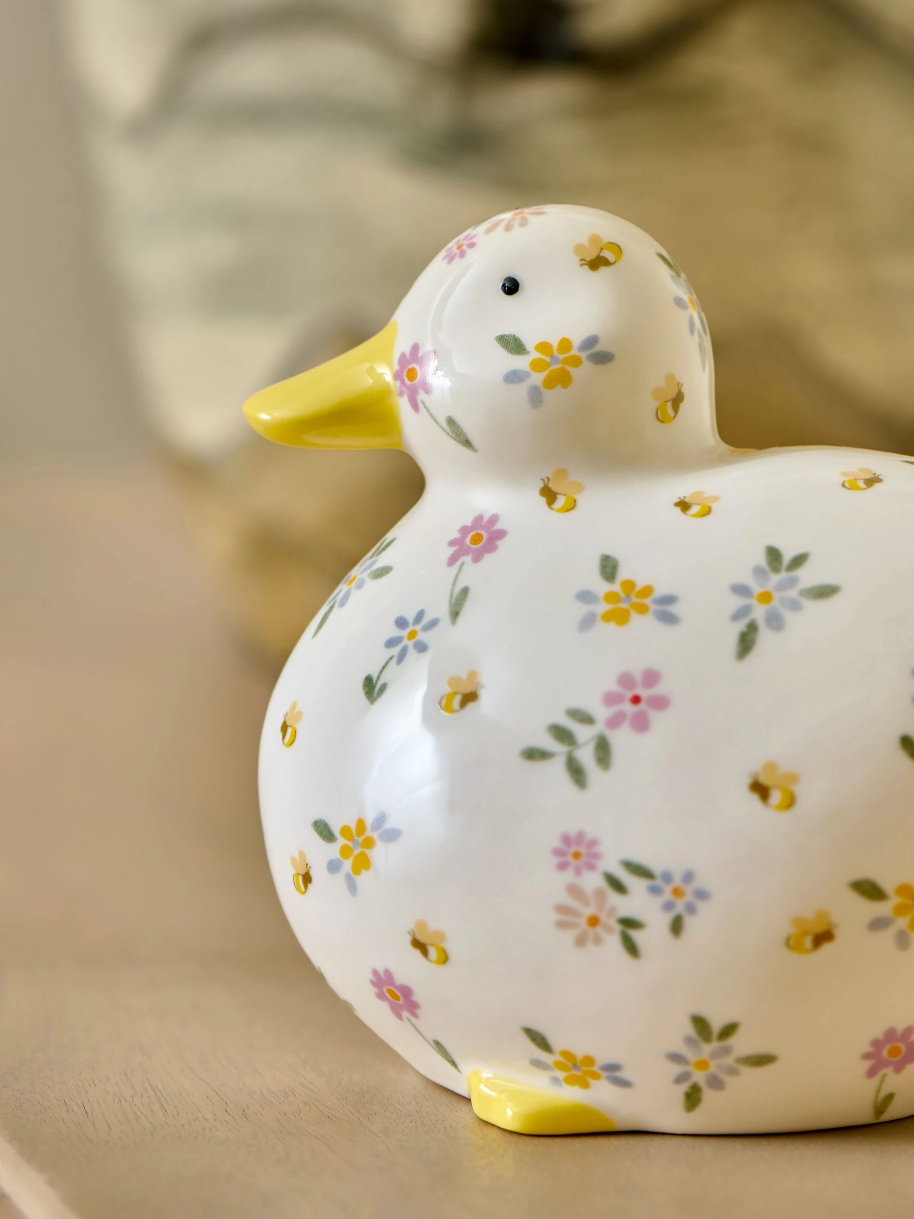 Ditsy Floral Ceramic Duck Ornament