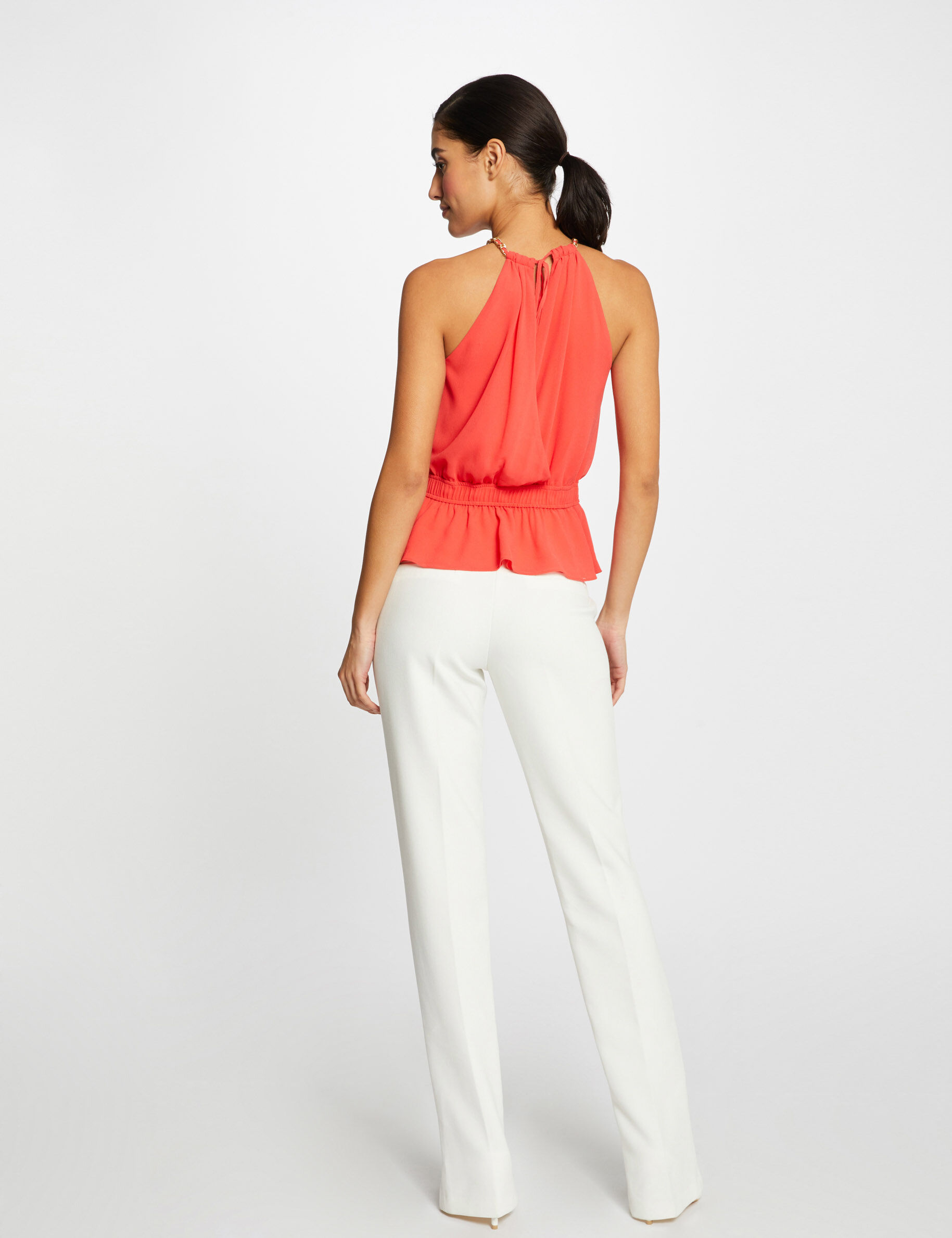 Blouse sans manches à col cache-coeur rouge femme - rouge