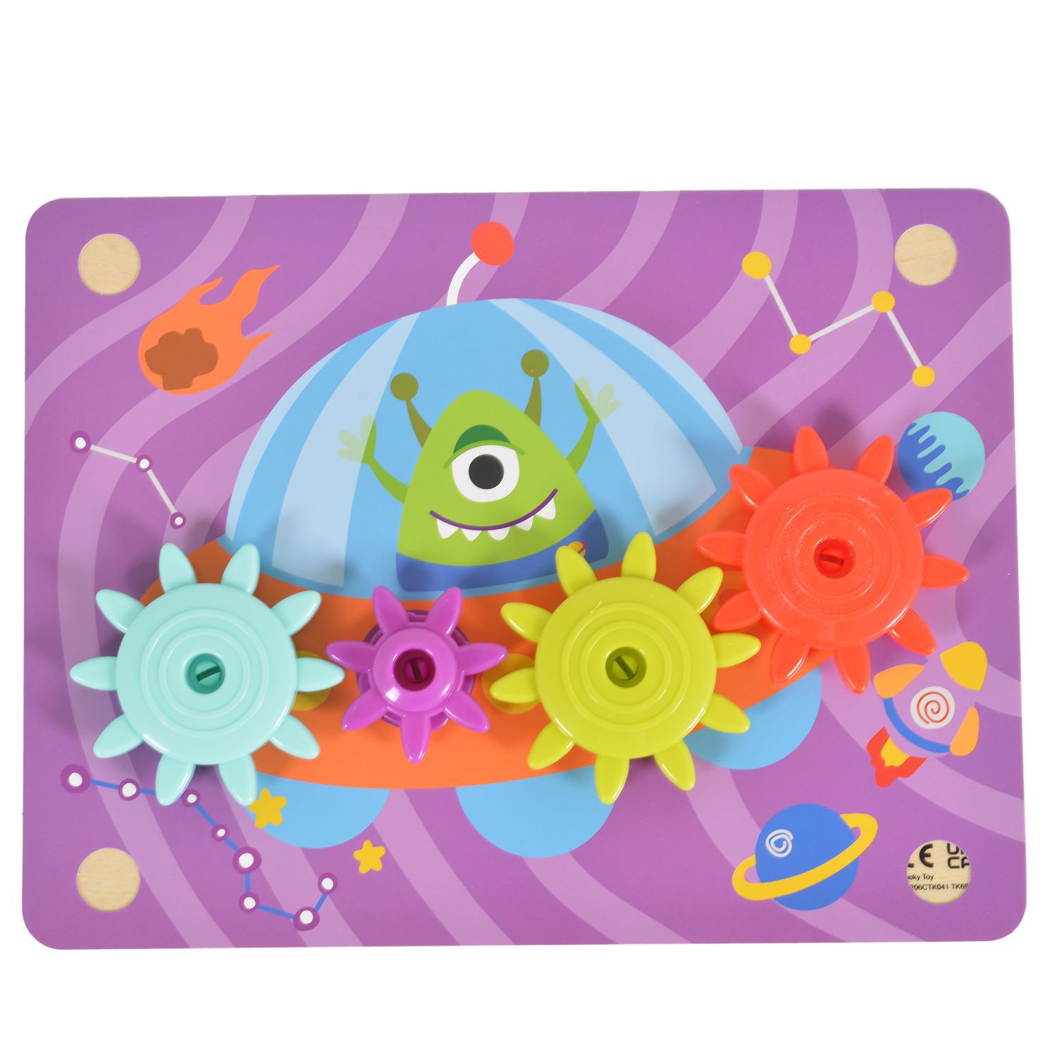 Tooky Toy Holzspielzeug TK352 Zahnräderspiel 19 teilig, Steckspiel, Motorikspiel bunt