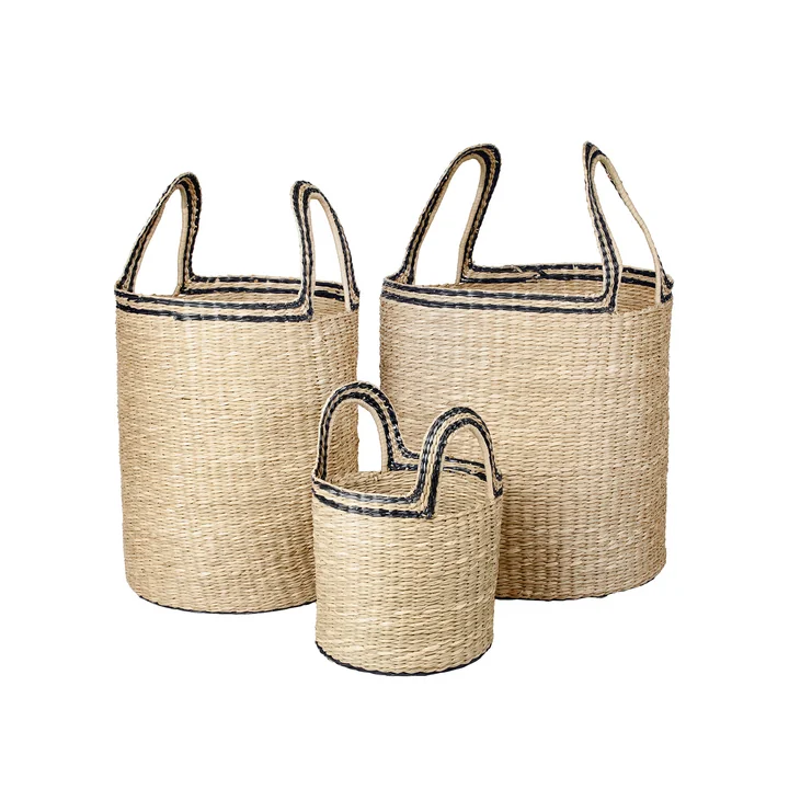 Broste Copenhagen - Lykke Korb, natur / schwarz (3er-Set)