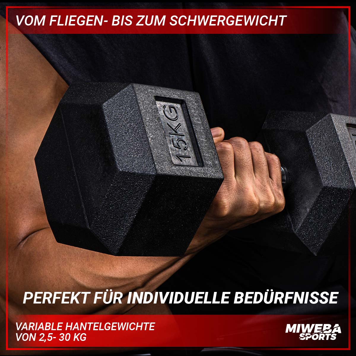 Miweba Sports Hexagon Kurzhanteln HGH100, Einzelhantel o. Kurzhantel-Set, 2,5-30 kg, Gusseisen-Kern (Hantelpaar, 5,0 kg)
