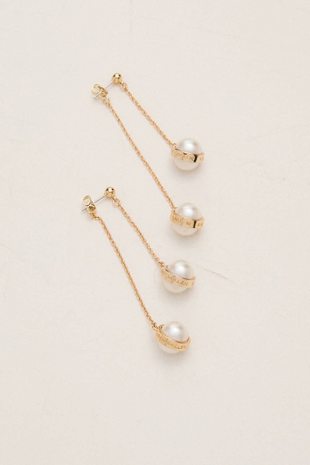 KarenMillen Boucles d'oreilles logo double cascade avec perles plaquées or 14k