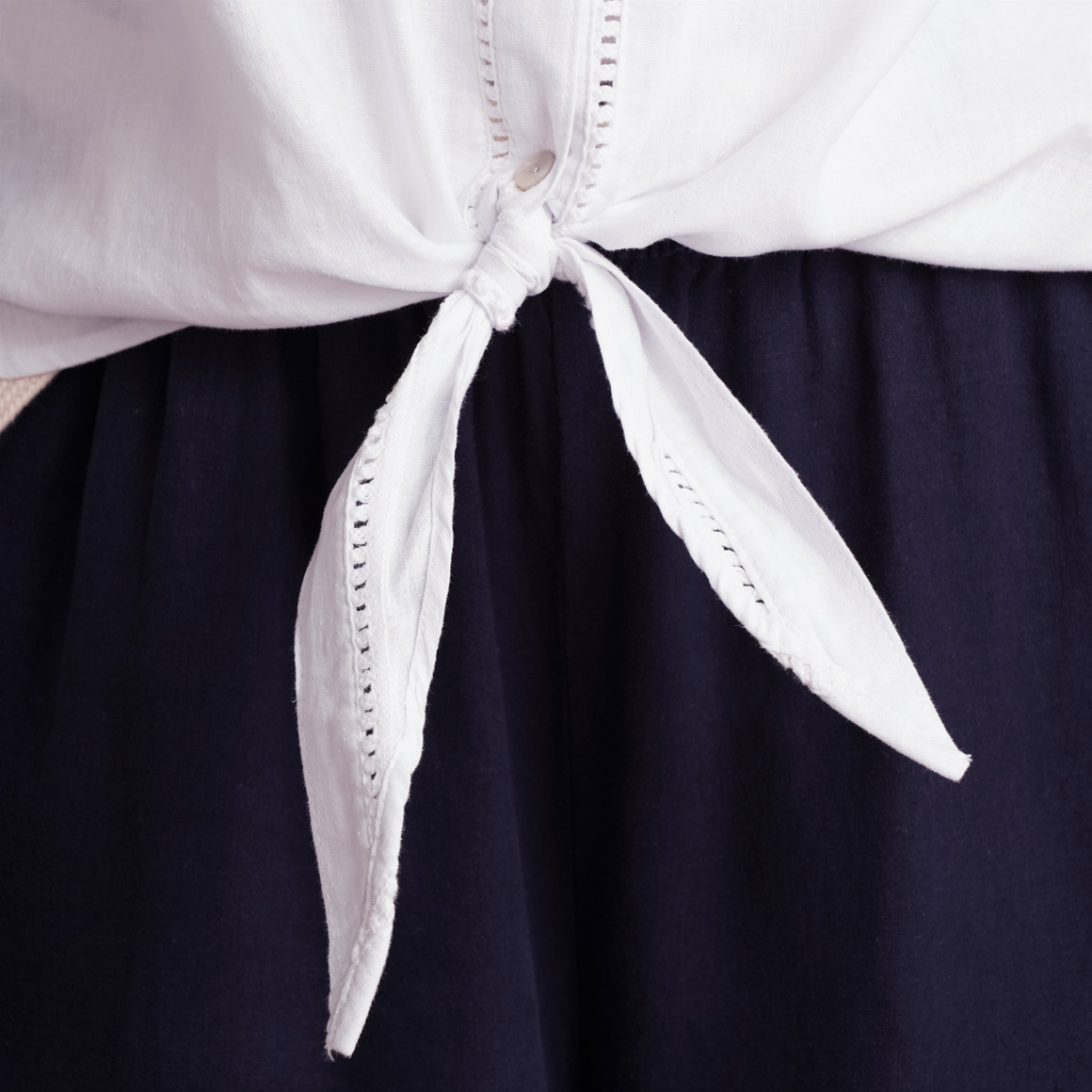 Gina Benotti Damen Leinen-Bluse mit Knotendetail weiss