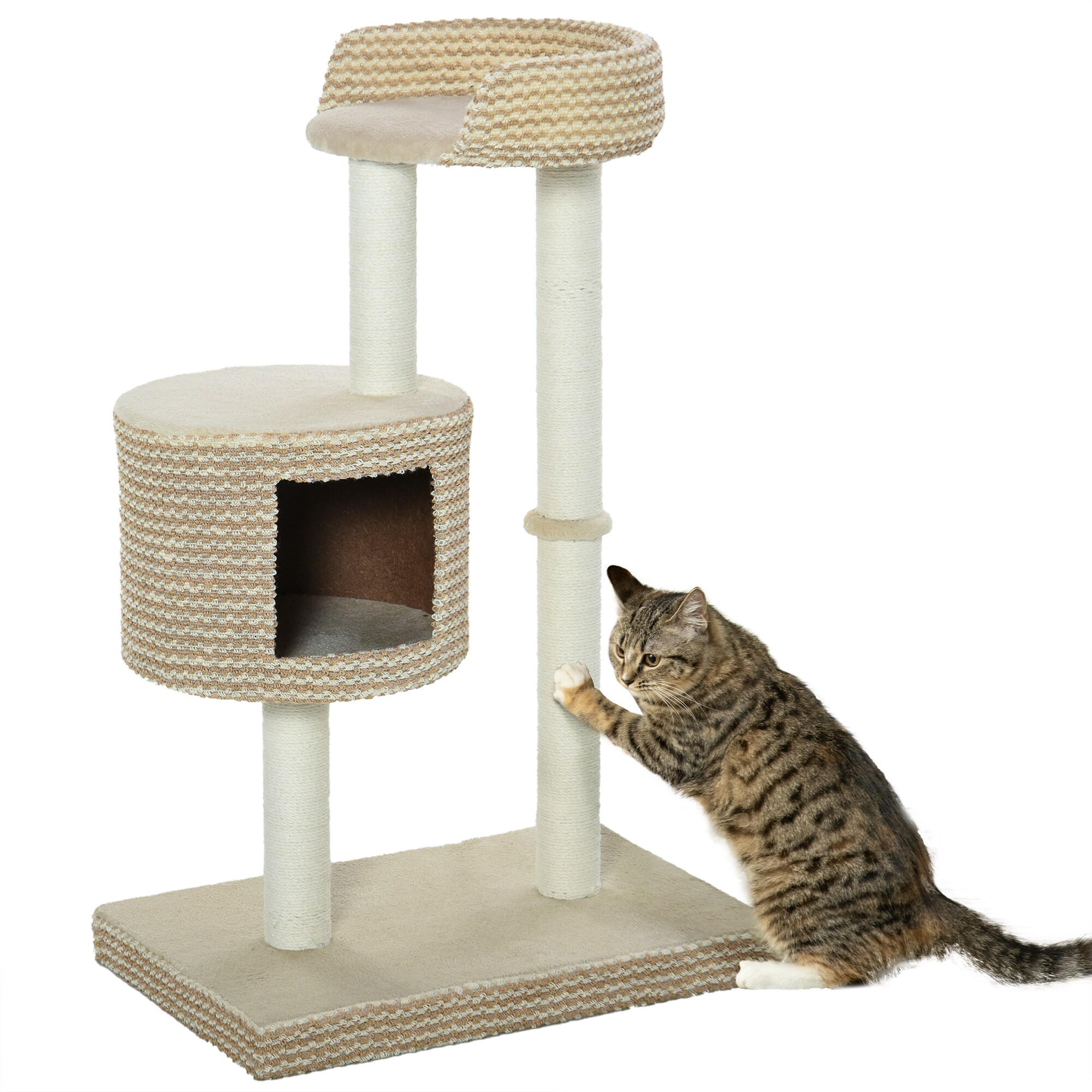 PawHut Katzenbaum mit Kuschelhöhle beige, braun 61 x 41 x 96 cm (BxTxH)