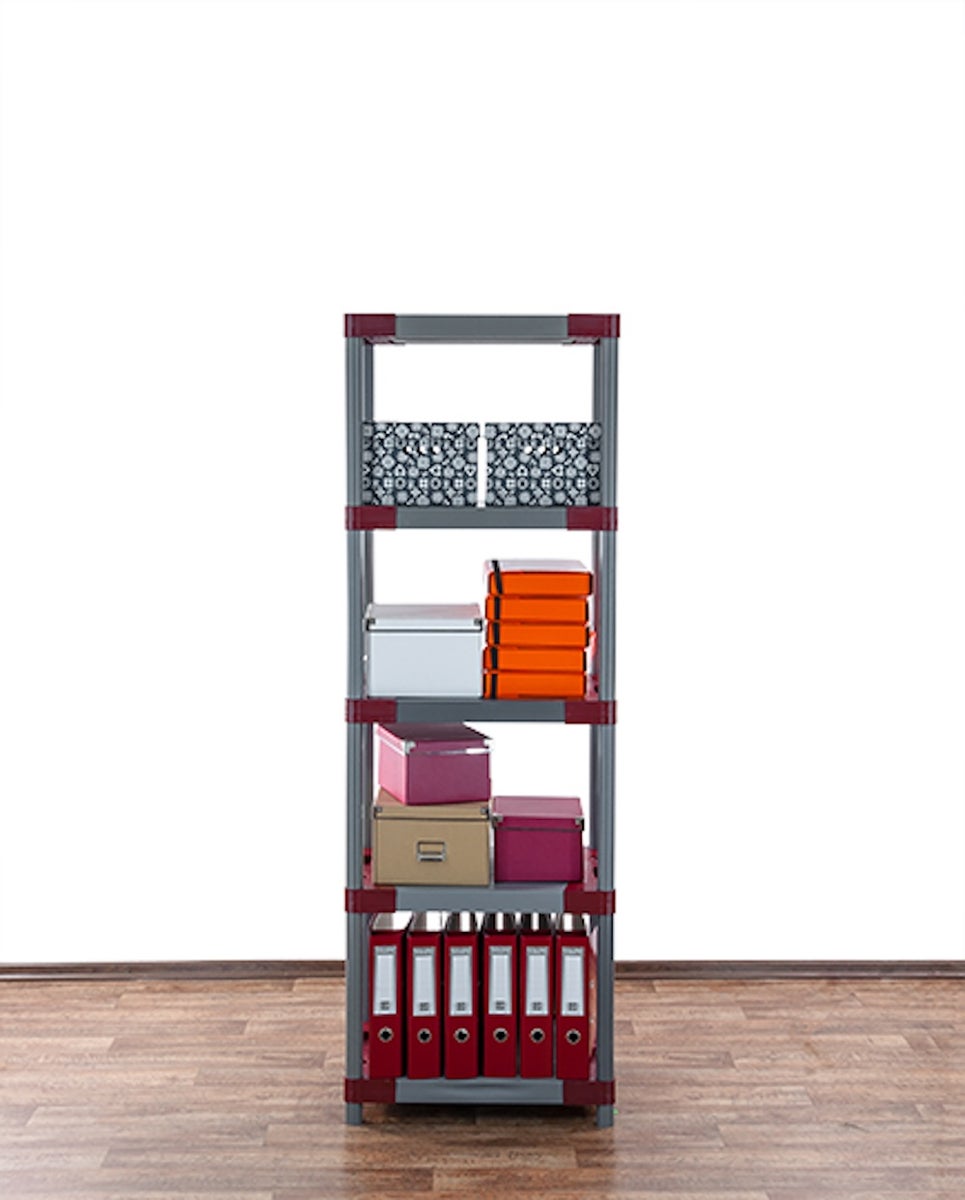 PROREGAL Plastic Plank Big Grey Bear Hoog HxBxD 180 x 70 x 46 cm Plank Draagvermogen 160 kg Grijs/Rood