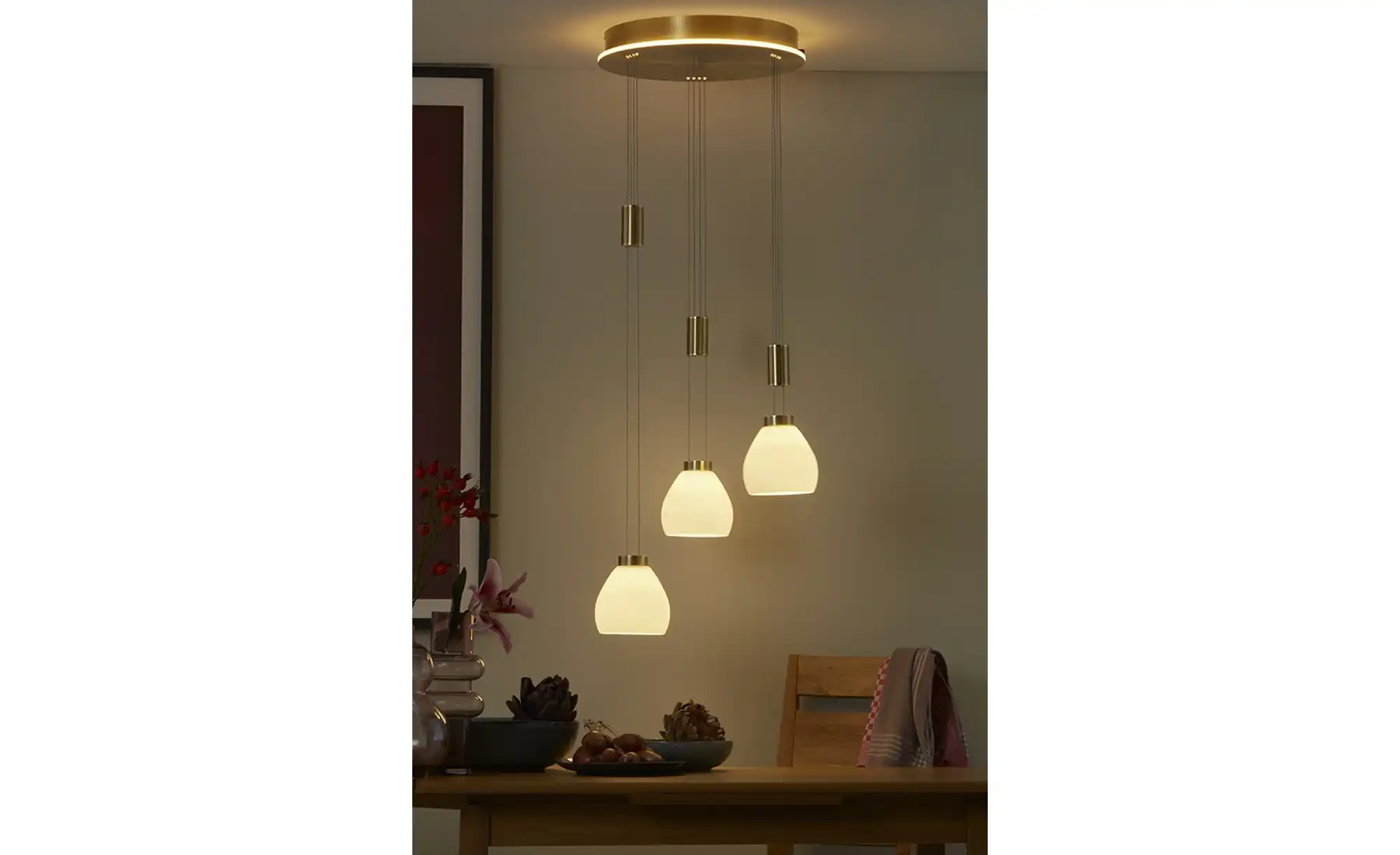 HELL-höllisch gutes Licht LED-Pendelleuchte, 3-flammig, Rondell, messing