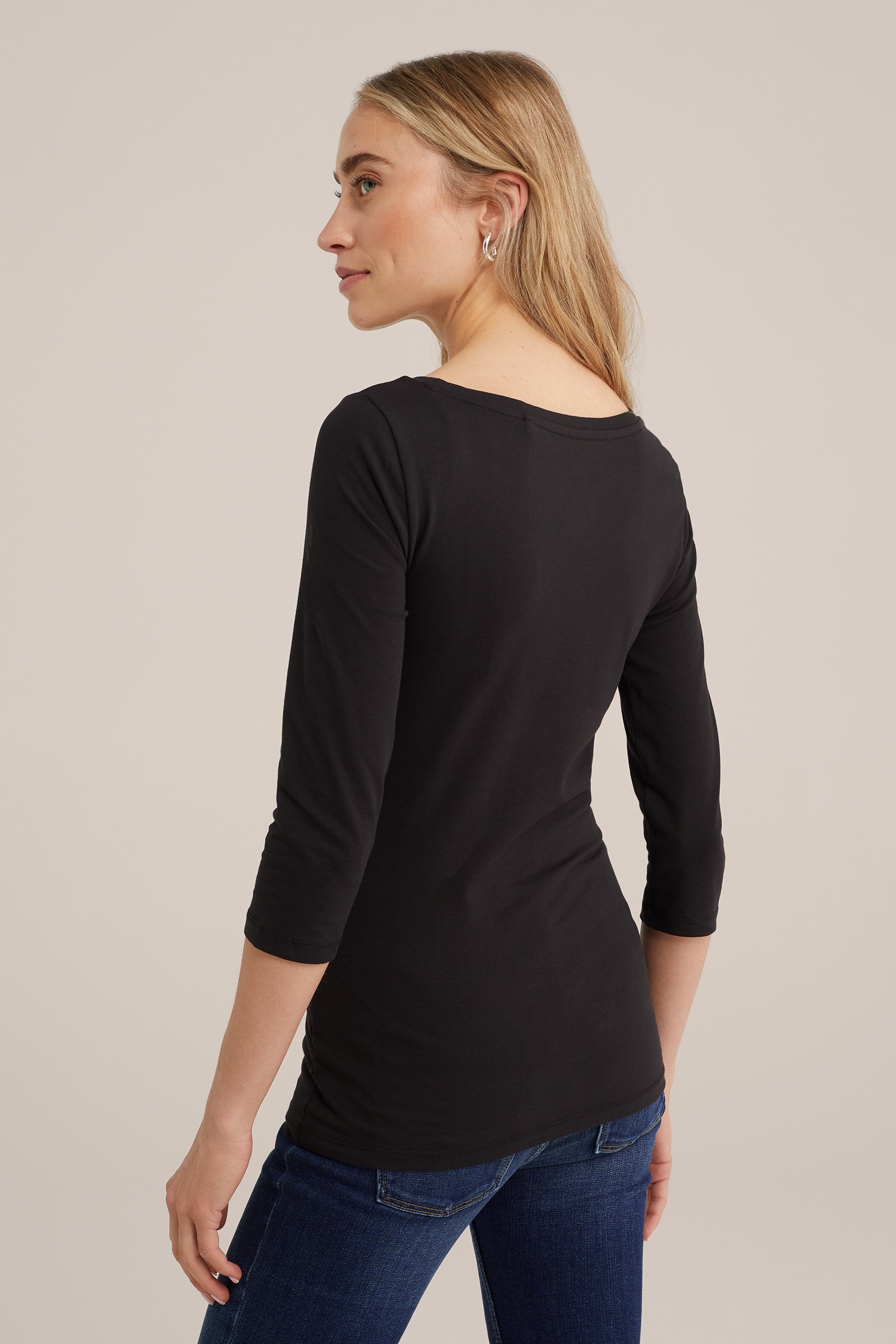 T-shirt met driekwart mouwen WE Fashion Zwart