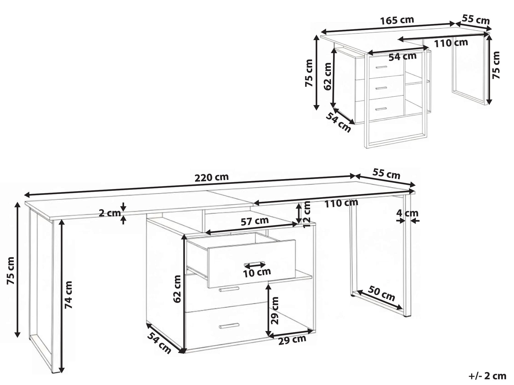 Verstelbaar bureau ASHMORE Wit 165/220 cm 55 cm
