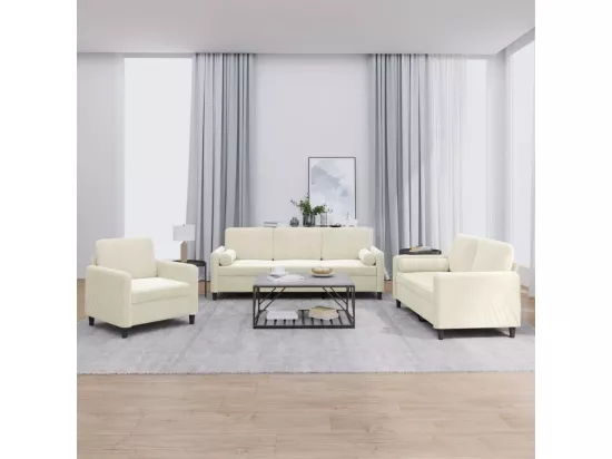Ensemble de canapés 3 pcs avec coussins crème velours