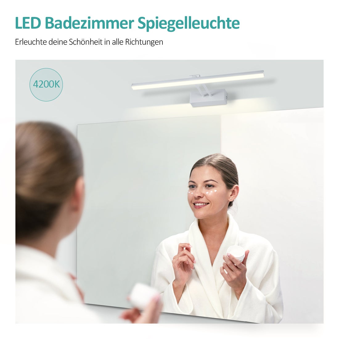 EMKE LED-spiegellamp, badkamerspiegellamp, 40 cm, 200° draaibaar, LED-badkamerspiegellamp, spiegelkastverlichting, 4200K, IP44, kastverlichting (wit)