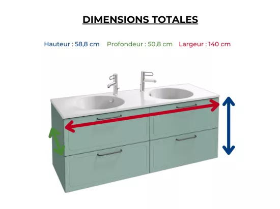 Meuble double vasque 140 cm JACOB DELAFON Odéon Rive Gauche vert olivier