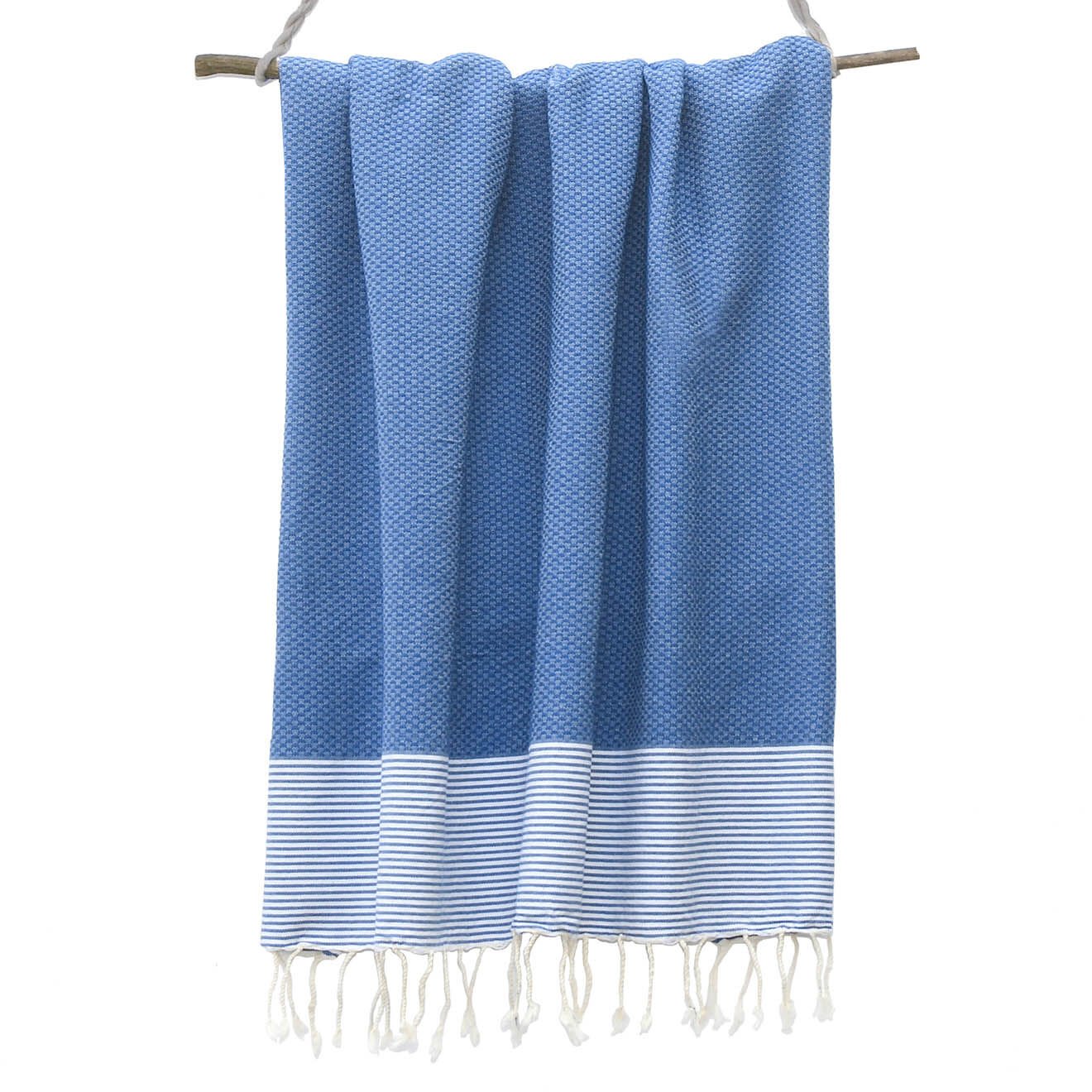 Febronie Fouta Nid d'Abeille Ibiza bleu grecque/blanc - 100x200 cm