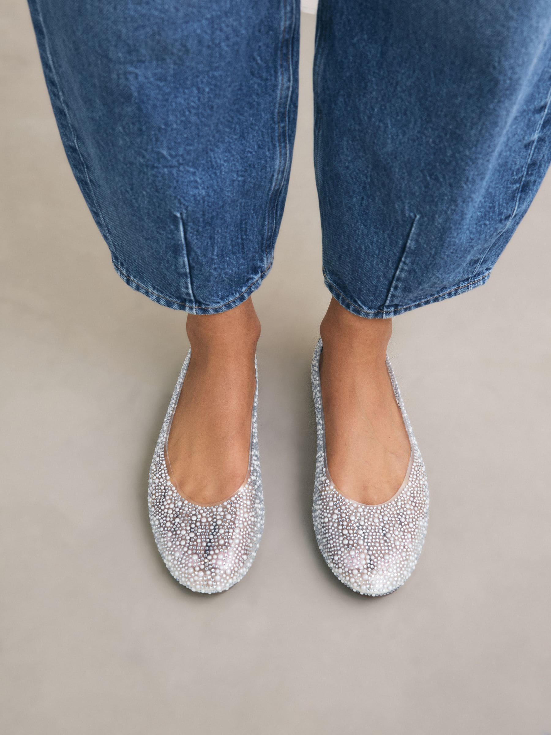 Metallic - Round Toe Jewel Vinyl Ballerinas