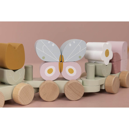 Train à bloc en bois FSC Flowers & Butterflies - LITTLE DUTCH